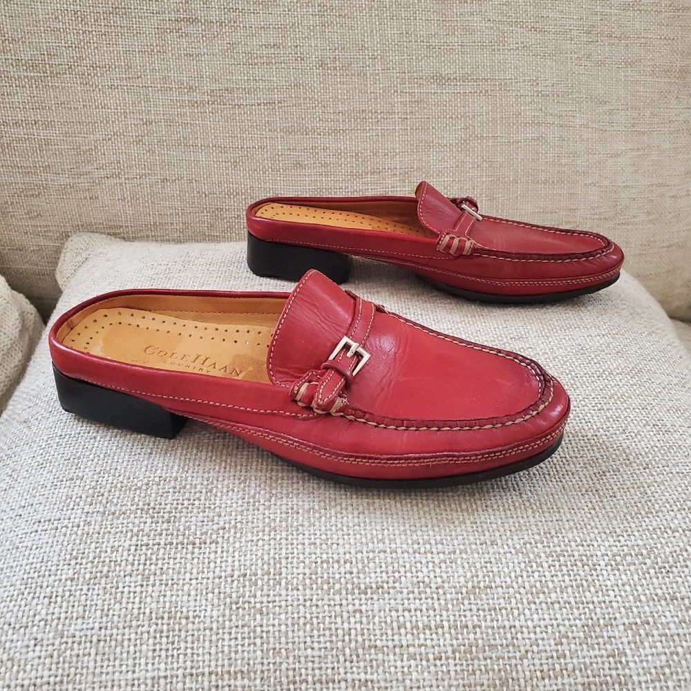 Cole Haan Red Leather Flat Loafer Mules sz 6.5